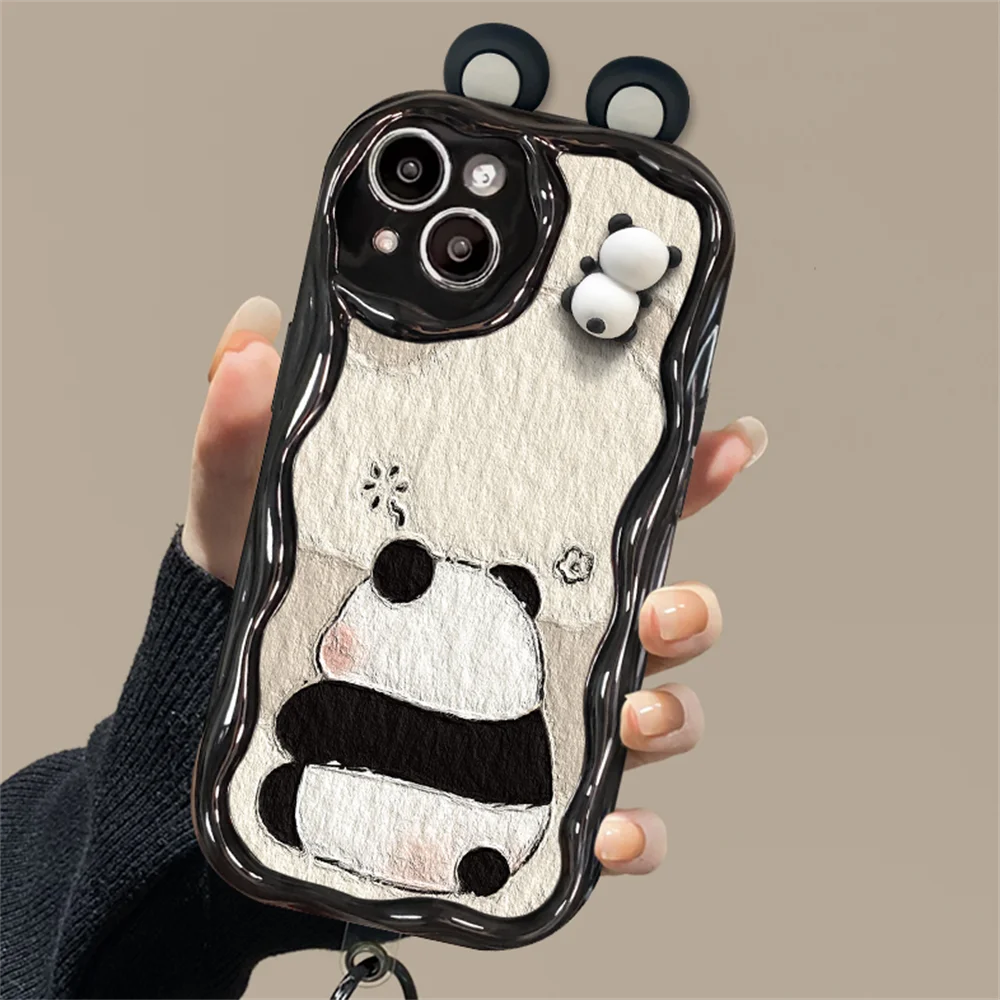 Cute Phone Cases for iPhone 15, 14 Pro Max, 13, 12, 11, XS, XR, 7, 8 Plus - Cartoon 3D Ears Panda Pendant - TSP427