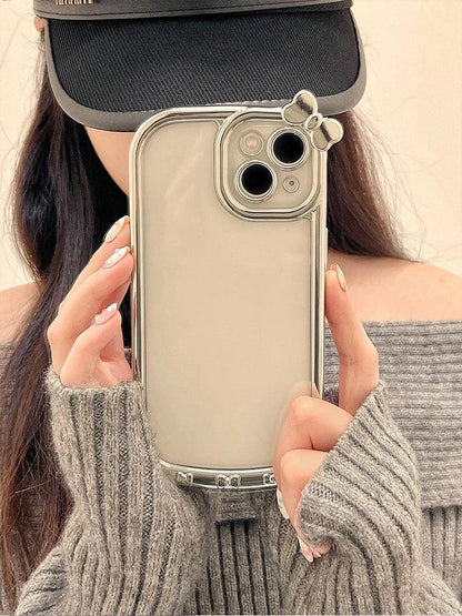 Cute Phone Cases For iPhone 11, 12, 13, 14, or 15 Pro Max - Plating Silver Bowknot - Transparent Cover - TSP257