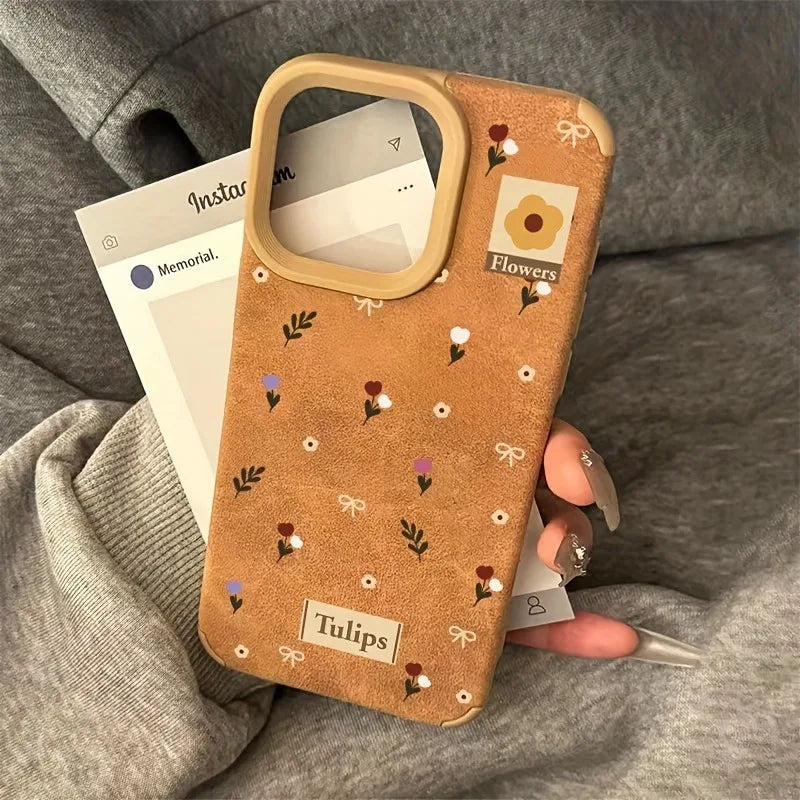 Cute Phone Cases For iPhone 16 Pro Max 15 14 Plus 13 12 11 XS X XR - Branches and Leaves Broken Flowers - Leather Cover