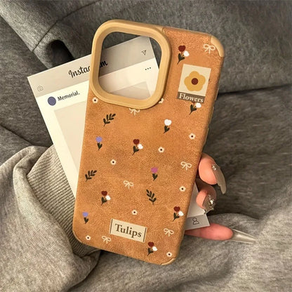 Cute Phone Cases For iPhone 16 Pro Max 15 14 Plus 13 12 11 XS X XR - Branches and Leaves Broken Flowers - Leather Cover