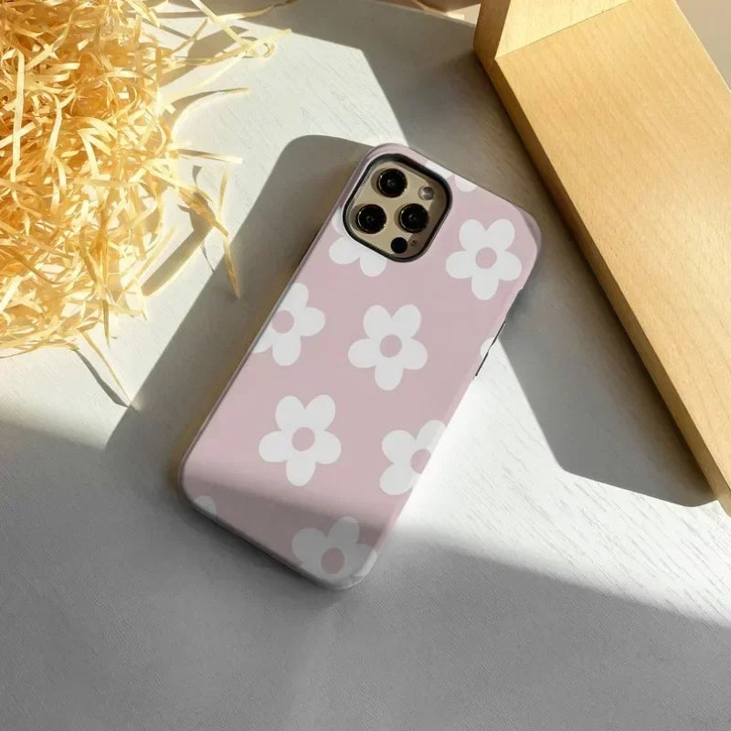 Cute Phone Cases For iPhone 16 Pro Max, 15, 14, 13, 12, and 11 Pro Plus - Pink Flower - Acrylic TPU - TSP497