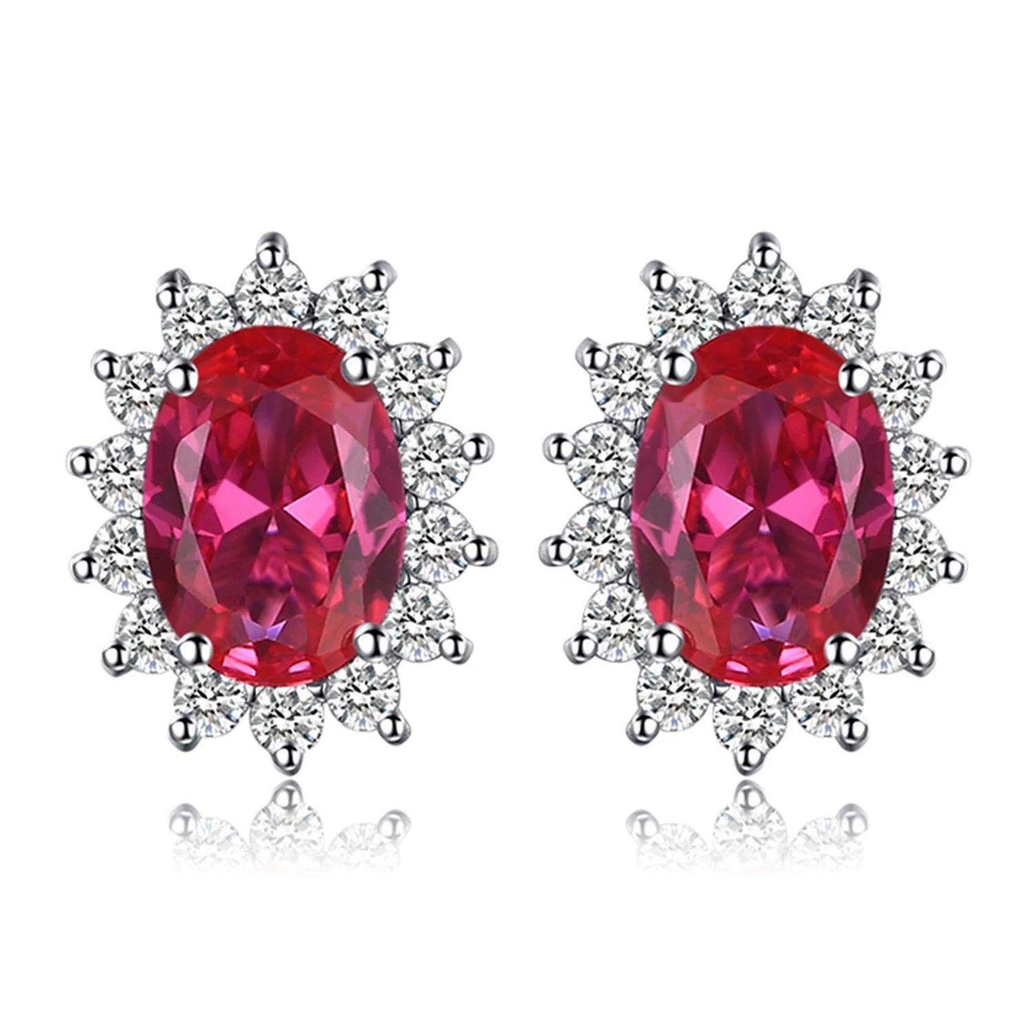 JPECJ258 Stud Earrings Charm Jewelry - Created Sapphire Ruby 925 Sterling Silver