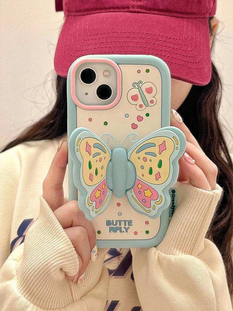 Cute Phone Cases For iPhone 15, 14, 13, 12, and 11 Pro Max - Big Butterfly Holder - Soft Cover - TSP258