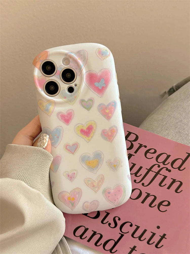 Cute Phone Cases - Colorful Love Heart Liquid Skin Silicone for iPhone 11-15 Pro Max - TSP294