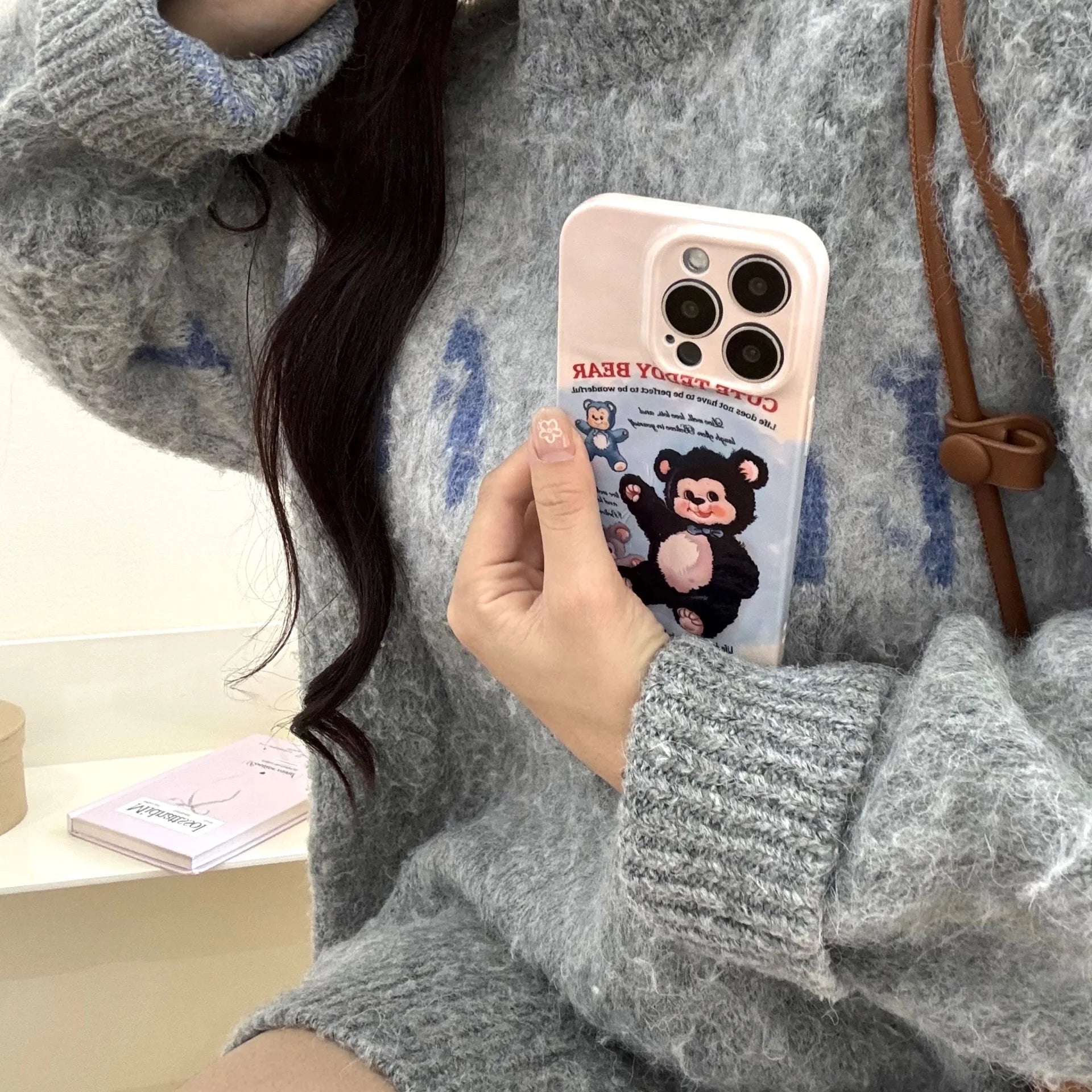 Cute Phone Cases For iPhone 16, 15, 14, 13, 12, 11 Pro Max - Plush Bear Doll Art - Cartoon Sweet Cover - CC7121