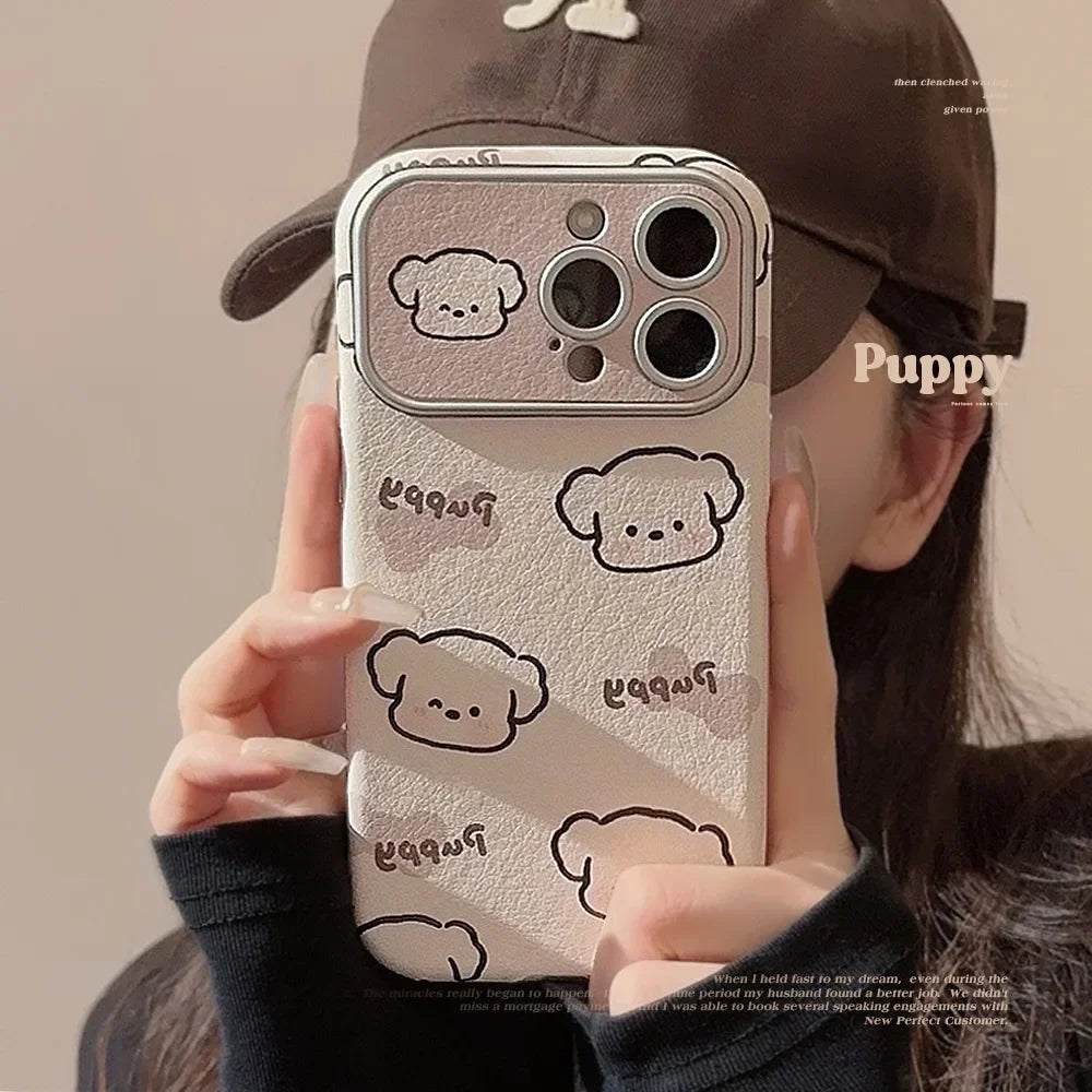 Cute Phone Cases For iPhone 16, 15, 14, 13, 12 Pro Max, 15 Plus - Funny Sweet Puppy Dog Pattern - Leather Cover - PC9120