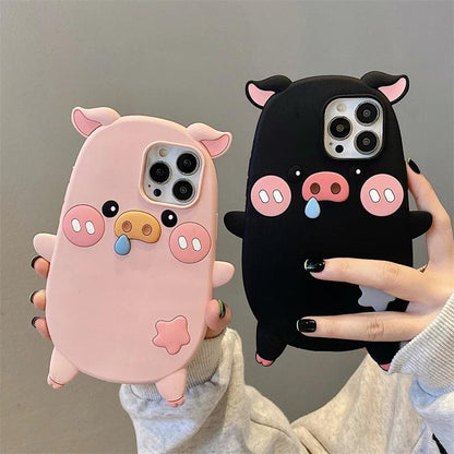 Cute Phone Cases For iPhone 14, 12, 11, 13, 15 Pro Max - Cartoon Funny Snot Pig - Soft Cover - TSP252