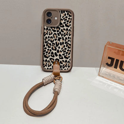 Cute Phone Cases For iPhone 7, 8, 8 Plus, X, XR, XS, XS Max, 11, 12, 13, 14, 15, and 16, Pro and Pro Max - Leopard Pattern with Wrist Strap - TSP474