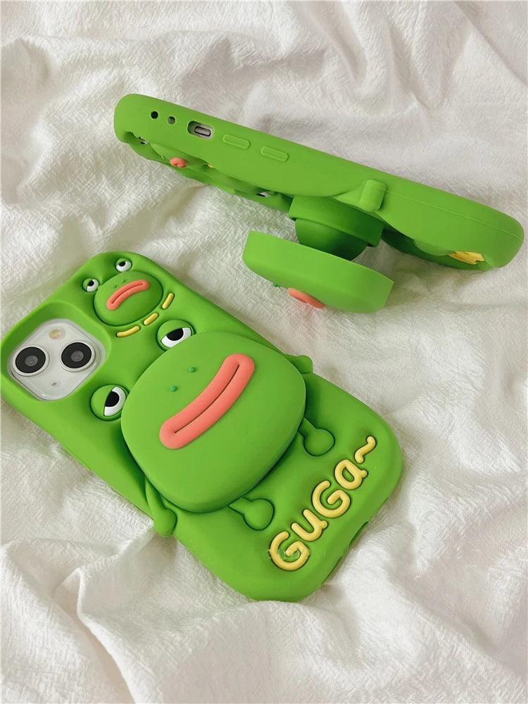 Cute Phone Cases For iPhone 11, 12, 13, 14, and 15 Pro Max - Funny 3D Big Mouth Frog - Hidden Holder - TSP273