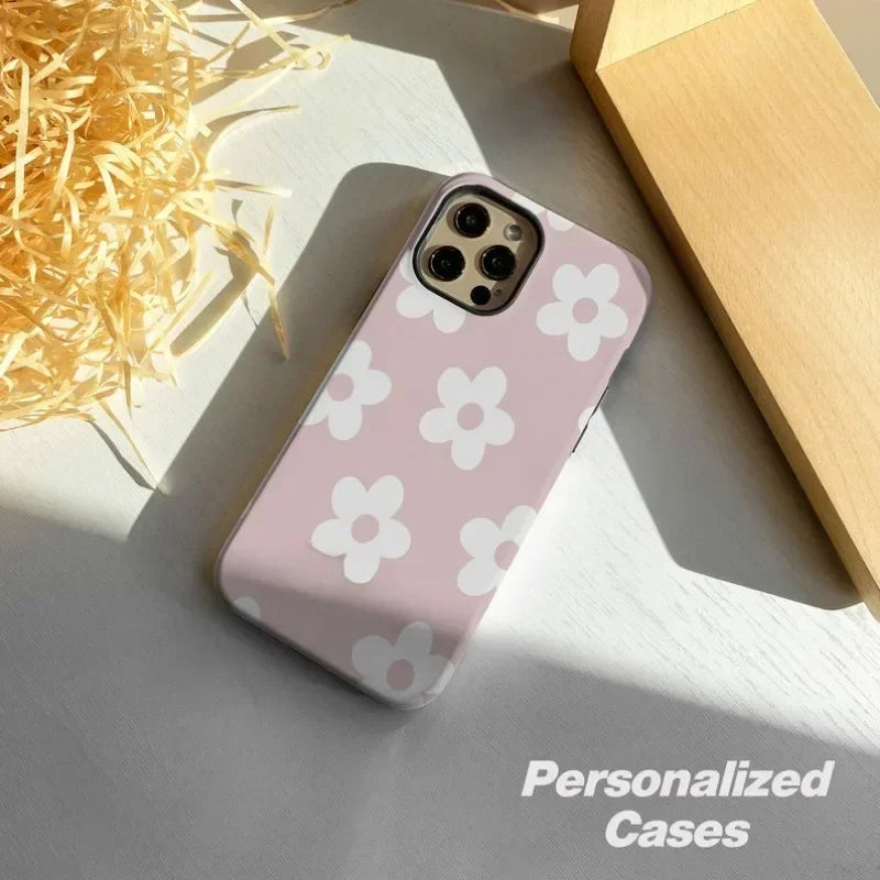 Cute Phone Cases For iPhone 16 Pro Max, 15, 14, 13, 12, and 11 Pro Plus - Pink Flower - Acrylic TPU - TSP497