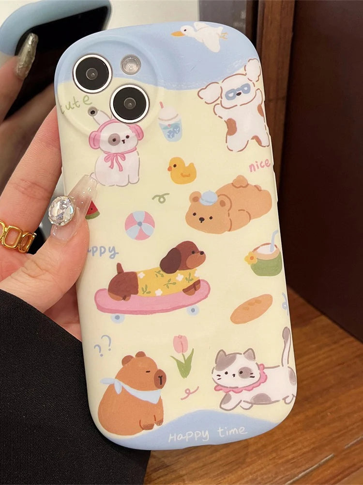 Cute Phone Cases: Cartoon Dog &amp; Cat Oval Silicone Case for iPhone 15 Pro Max, 14, 13, 11, 12 - TSP289