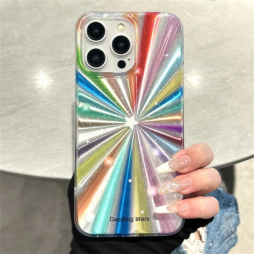 Cute Phone Cases For iPhone 15 Pro Max, 14, 13, 11, 12, or 15 Plus - Colorful Rainbow Stars - Glitter Cover - TSP278