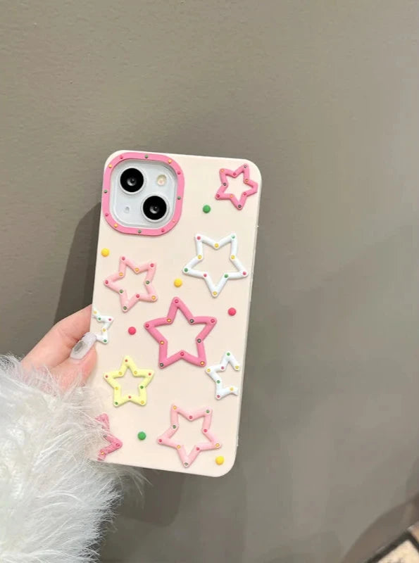 Cute 3D Colorful Stars Phone Cases for iPhone 14 Pro Max, 13, 12, 11, XR, X, XS Max