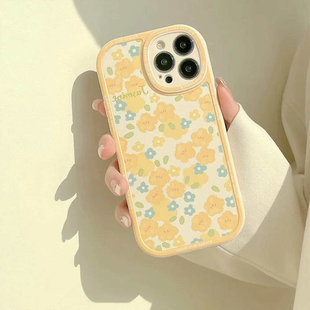 Vintage Sweet Yellow Flowers Phone Cases for iPhone 16, 15, 14, 13, 11, 12, Pro Max, 14 Plus, XR, XS Max, 8 Plus