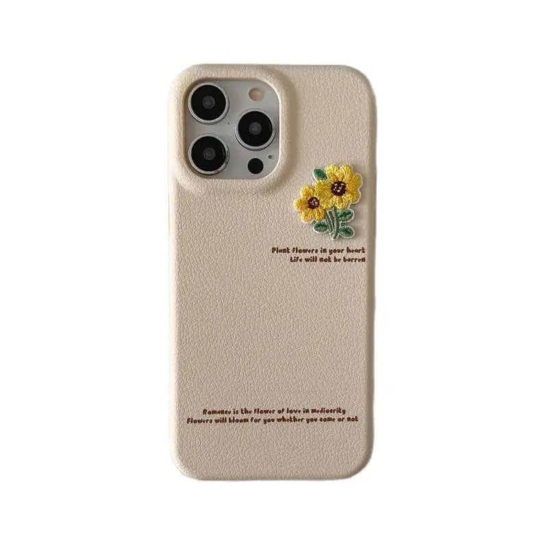 Cute Phone Cases for iPhone 16, 15, 14, 13, and 12 Pro Max - Embroidery Flowers Cover - TSP333