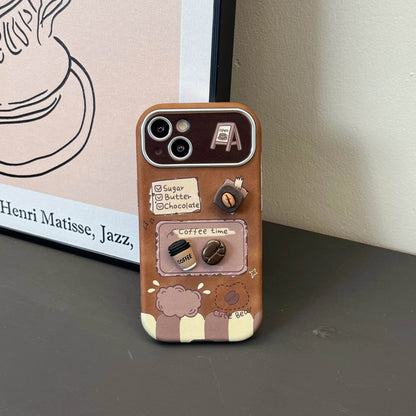 Cute Phone Cases For iPhone 16, 15, 14, 13 Pro Max - Creative 3D Coffee Stickers - Cover with Kickstand - PC3311 - Touchy Style