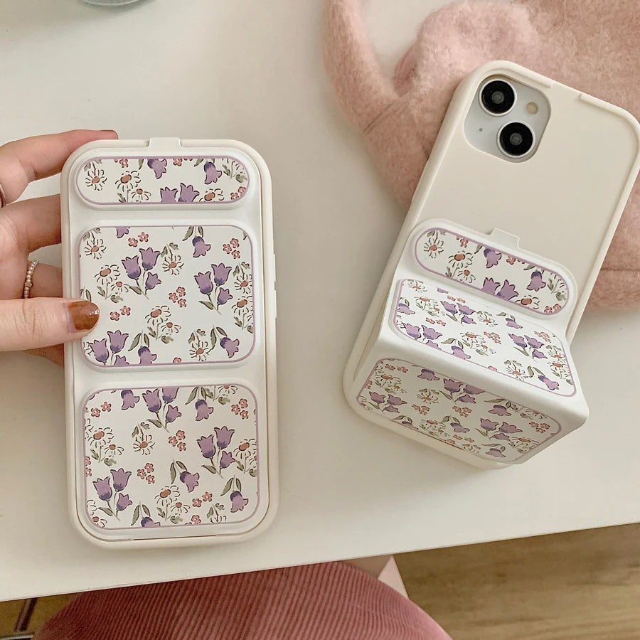 Cute Phone Cases - Flower Pattern - Folding Leather Holder Cover For iPhone iPhone 13, 14, and 15 Pro Max - TSP378