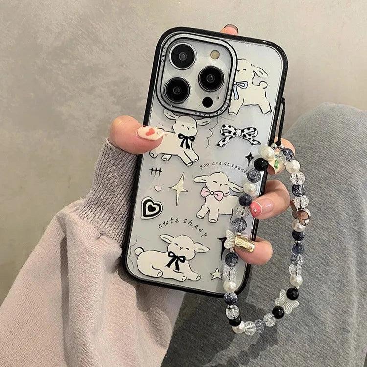 Cute Phone Cases For iPhone 11, 12, 13, 14, 15 Pro Max, and 15 Plus - White Sheep - Acrylic Cover - TSP264