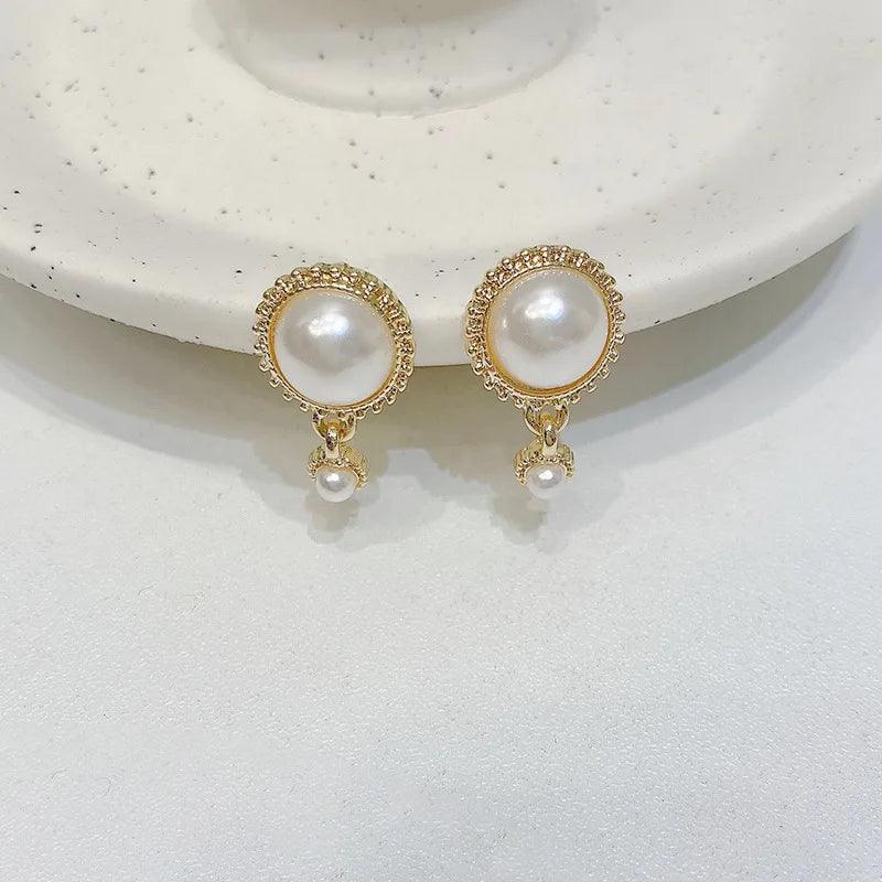 Charming Korean Earrings with White Pearls for Women - Charm Jewelry R1240