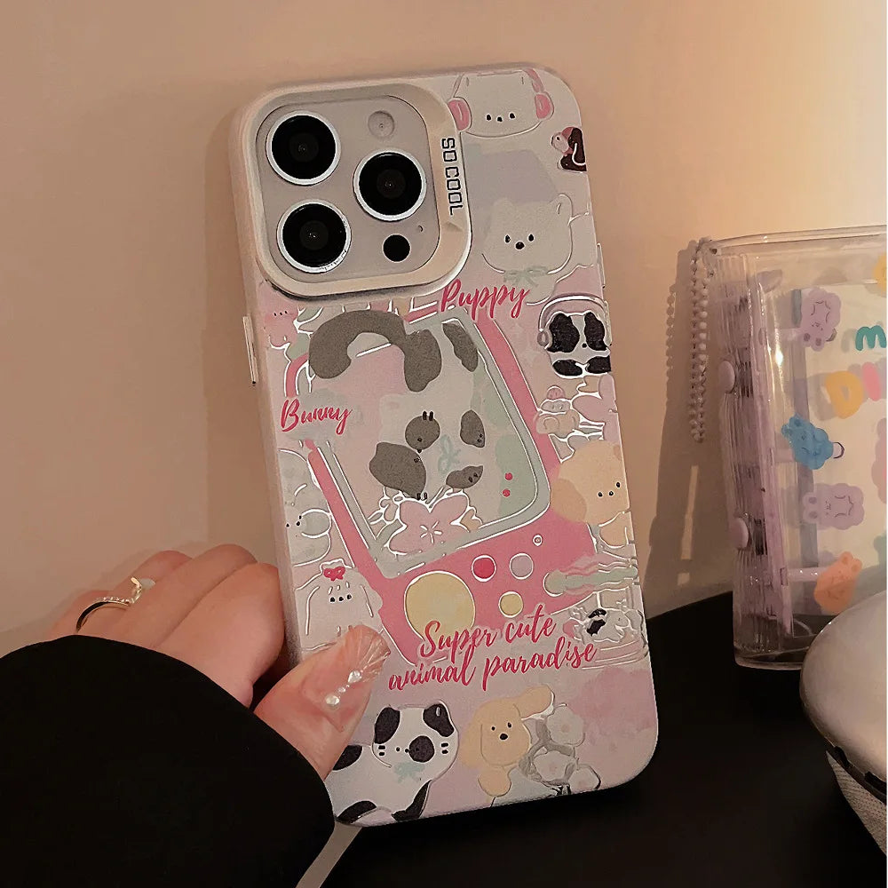 Cute Phone Cases For iPhone 15, 14, 13, 12, 11 Pro Max, 15, 14 Plus - Funny Puppy Kitten Game Plating Art Cover - IC8320 - Touchy Style