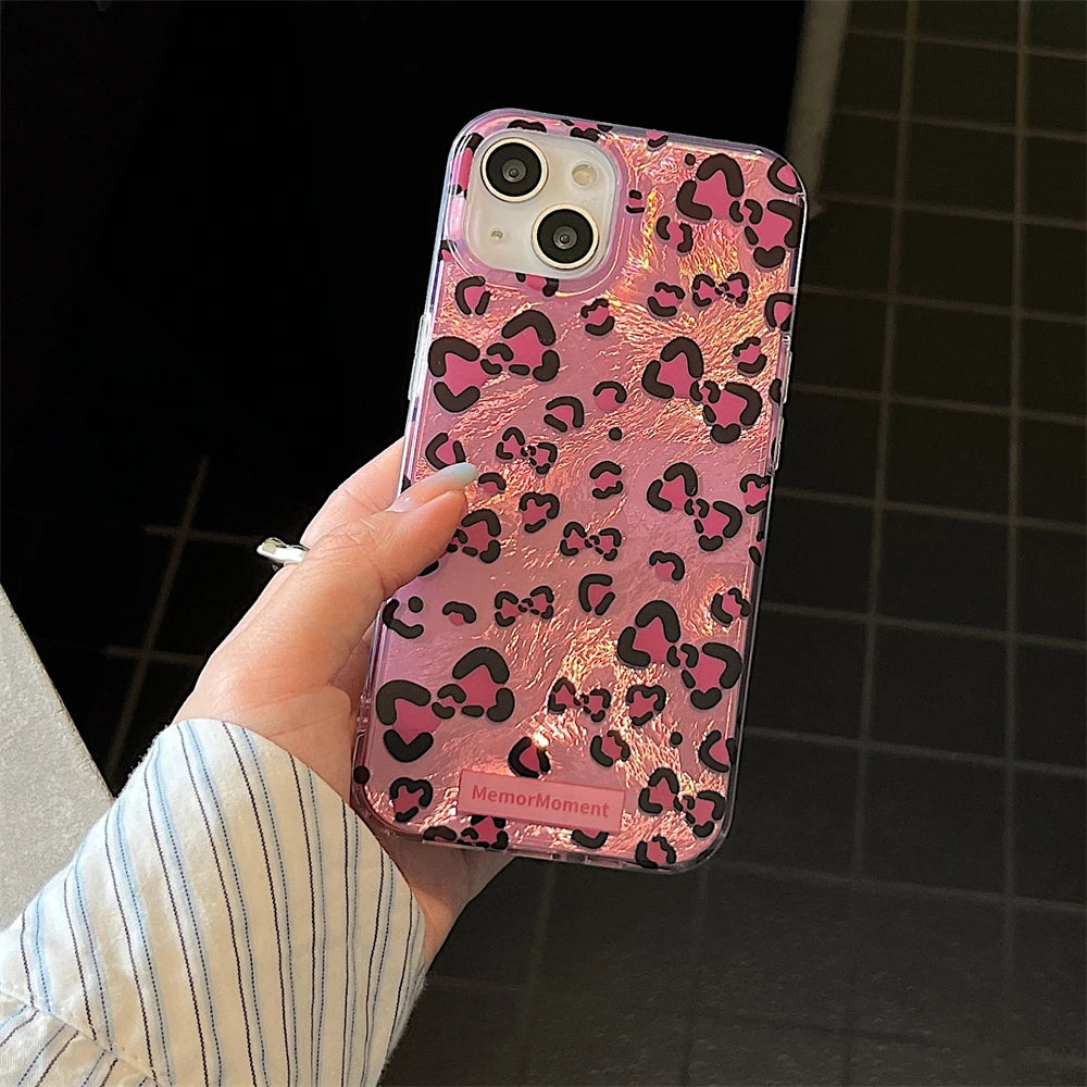 Cute Phone Cases: Stylish Leopard 3D Glitter Bow for iPhone 11-15 Pro Max - TSP317