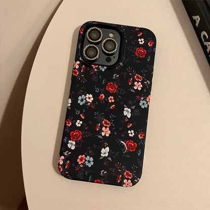 Cute Phone Cases For iPhone 11, 12, 13, 14, 15, and the latest 16 Pro Max - Black Little Flowers Acrylic Cover - TSP516