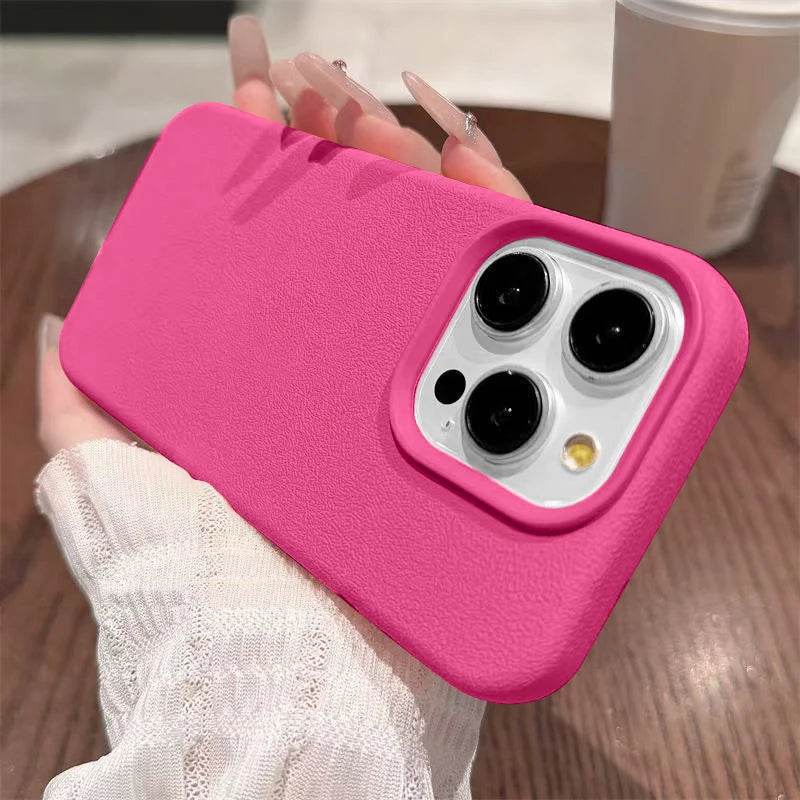 Cute Phone Cases For iPhone 16, 15, 14 Pro Max, 13, 12 Pro Max, 11 - Solid Matte Leather Soft Back Cover - PC9120 - Touchy Style