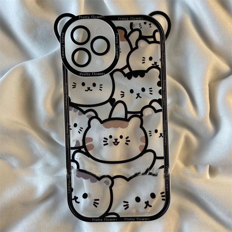 Transparent Cat Bear Cute Phone Cases For iPhone 16, 15, 14, 13, 11, 12 Pro Max, XS, X, XR, 8, 7 Plus