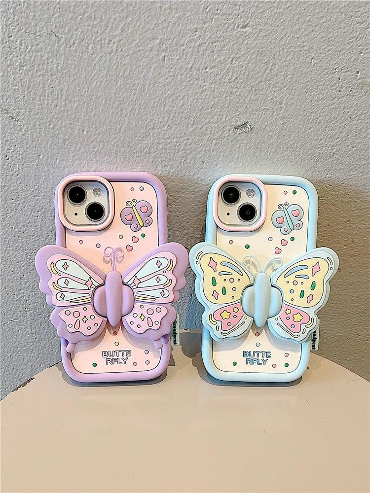 Cute Phone Cases For iPhone 15, 14, 13, 12, and 11 Pro Max - Big Butterfly Holder - Soft Cover - TSP258