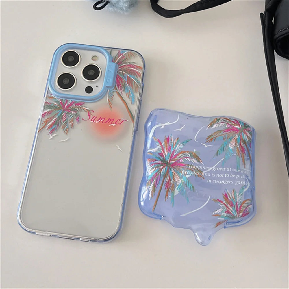 Cute Phone Cases for iPhone 15, 14, 13, 12 Pro Max - 3D Melted Ice Cream 2-in-1 Sunset &amp; Coconut Tree - TSP337