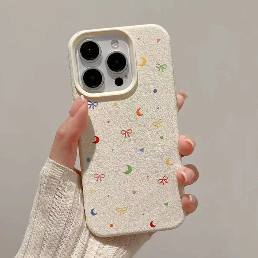 Cute Phone Cases For iPhone 11 12 13 14 15 16 Pro Max - Colorful Moon Bow Lichee Pattern - Silicone Cover - Touchy Style