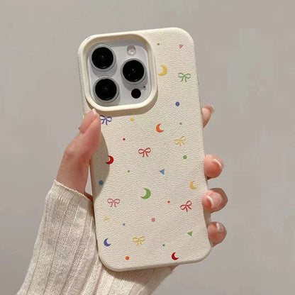 Cute Phone Cases For iPhone 11 12 13 14 15 16 Pro Max - Colorful Moon Bow Lichee Pattern - Silicone Cover