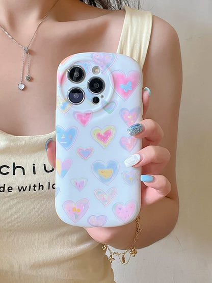 Cute Phone Cases - Colorful Love Heart Liquid Skin Silicone for iPhone 11-15 Pro Max - TSP294