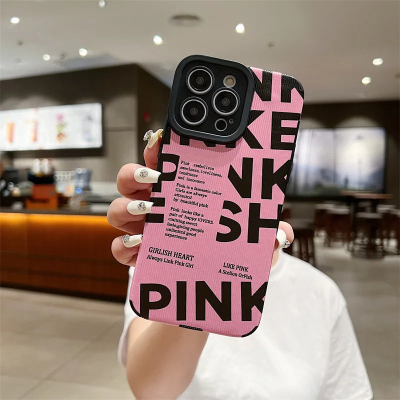 Stylish Pink Letter Pattern Cute Phone Case For iPhone 15, 14, 13, 12 Pro, 11, XS Max, 7, 8 Plus, X, XR, SE