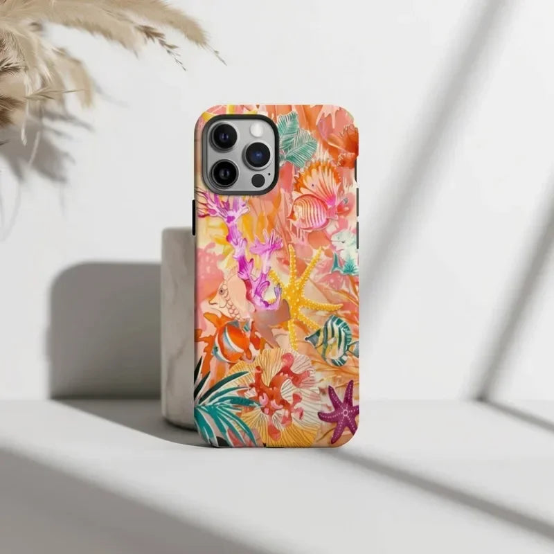 Cute Phone Cases For iPhone 16ProMax, 15, 14, 13, 12, 11 PRO, 11 Plus - Seashell Beach Collage - Acrylic TPU Cover - IC3210