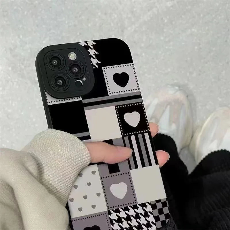 Black White Grid Cute Phone Cases For iPhone 14 11 7 8 Plus X XR XS 11 13 12 Pro Max