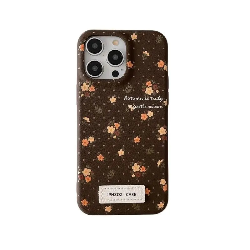 Cute Phone Cases for iPhone 16, 15, 14, 13, and 12 Pro Max - Polka Dots with Flowers - Leather Covers - TSP332