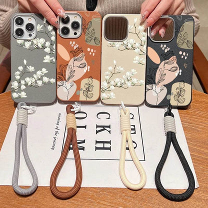 Cute Phone Cases For iPhone 16, 15 Pro Max, 14 Plus, 13, 12 Pro Max - Printed Flowers Leather Cover with Lanyard - PC6320 - Touchy Style