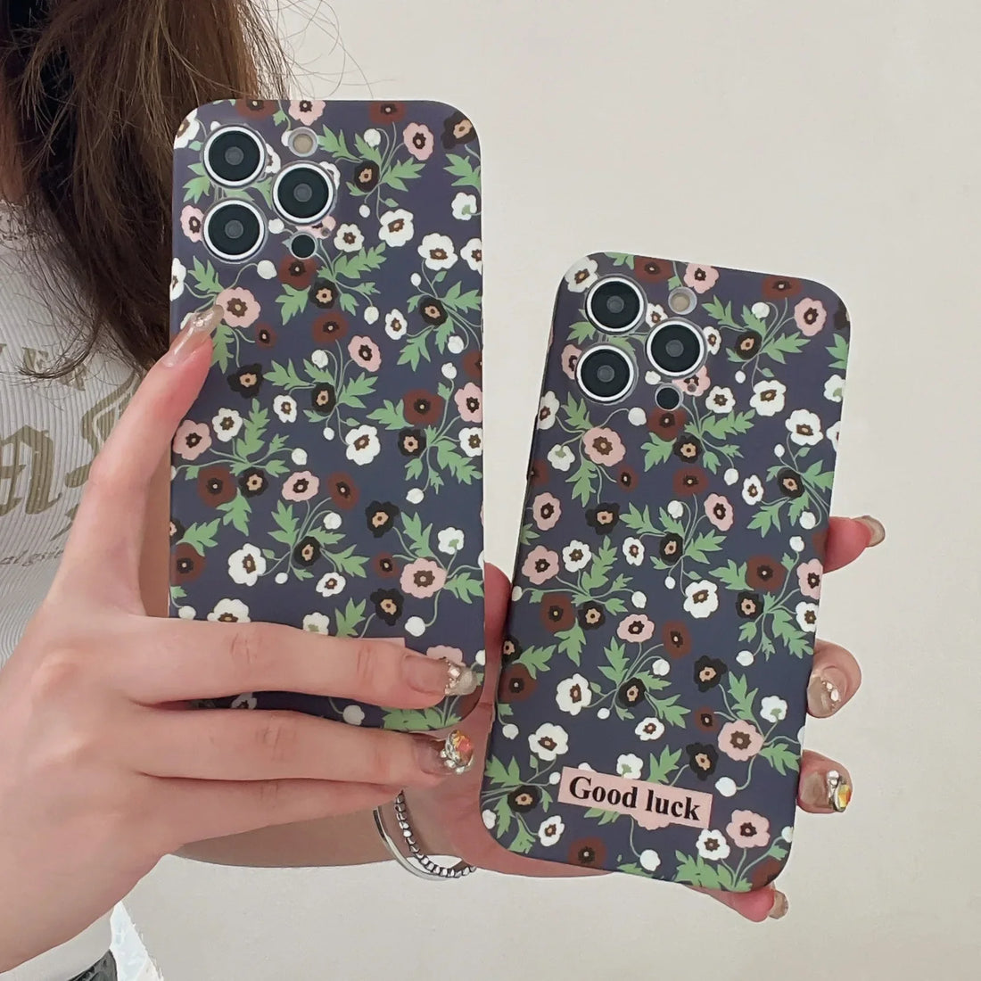 Cute Phone Cases For iPhone 16, 15, 14, 13, 12 Pro Max - Fairy Luck White Black Flowers Art Cover - IC0111 - Touchy Style