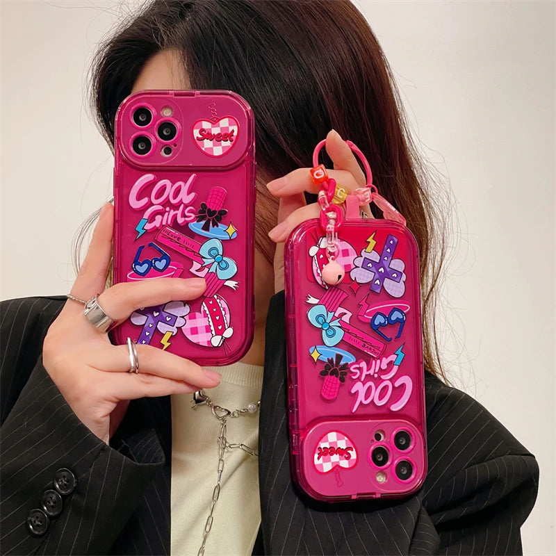 Cute Phone Cases For iPhone 14 Pro Max, 13, 12, 11, X, XR, XS, 7, 8 Plus, and SE3 - Girly Pattern with Flip Mirror Cover - TSP373