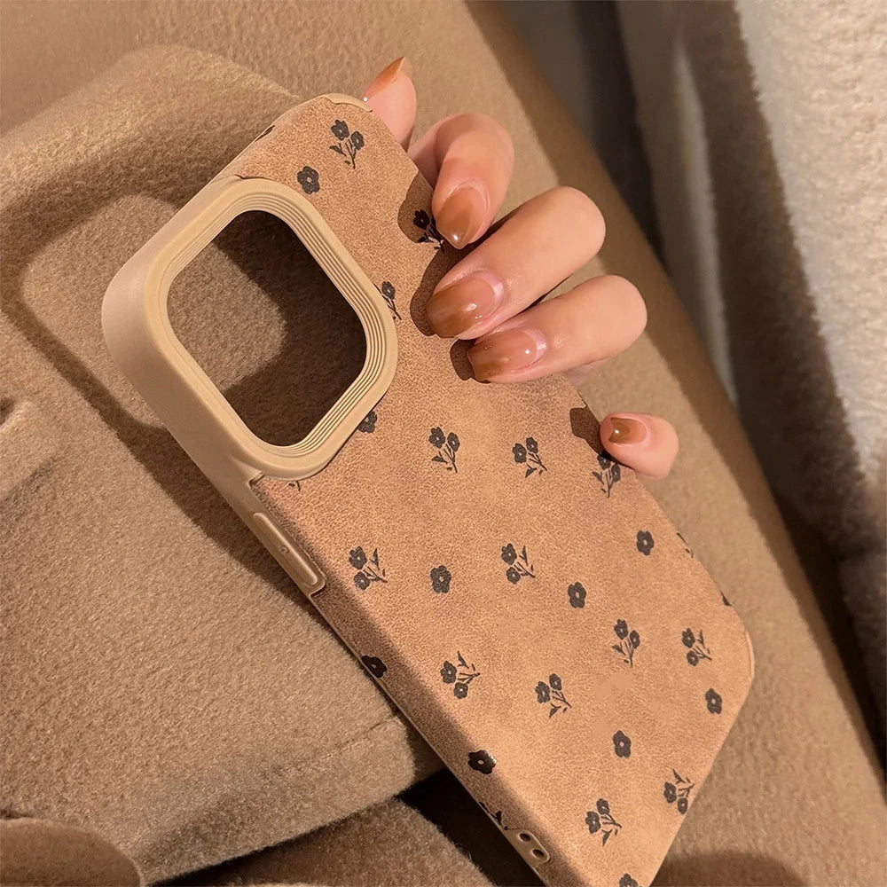 Cute Phone Cases For iPhone 16 15 14 13 12 11 Pro XS Max XR X 15 Plus 16 Pro Max - Line Flower Sunflower Pattern - Leather Matte Cover