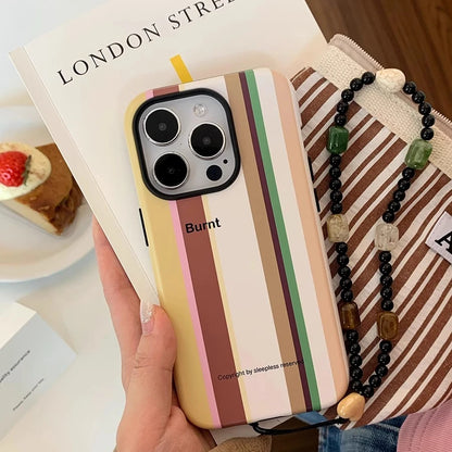 Cute Phone Cases For iPhone 15PRO MAX 14 13 12 11 PRO Plus - Maillard Stripes Colored Stripes Pattern - Acrylic TPU Cover