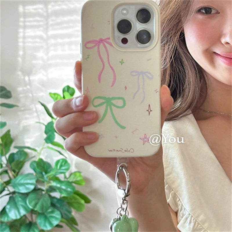 Cute Phone Cases for iPhone 15, 14, 13, 12, and 11 Pro Max - 3D Heart Pendant, Soft Bow Cover - TSP467