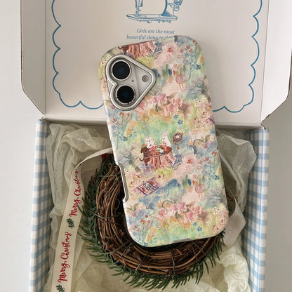 Cute Phone Cases For iPhone 16, 15, 14, 13 Pro Max - Vintage Oil Painting Animal Picnic in Garden - Electroplated Chic Cover - PC5330