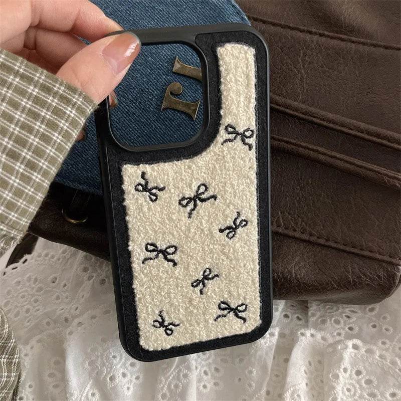 Cute Phone Cases For iPhone 16, 15, 14, 13 Pro Max - Plush Bow Tie Art - Sweet Soft Cover - CC5340 - Touchy Style