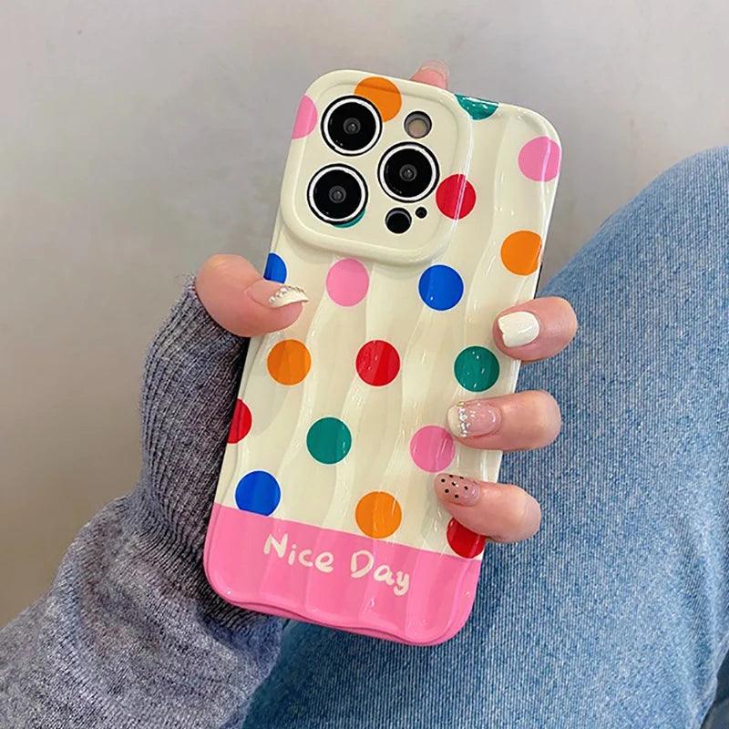 Cute Phone Cases for iPhone 11, 12, 13, 14, and 15 Pro Max - Rainbow Dots - Glossy Cover - TSP272