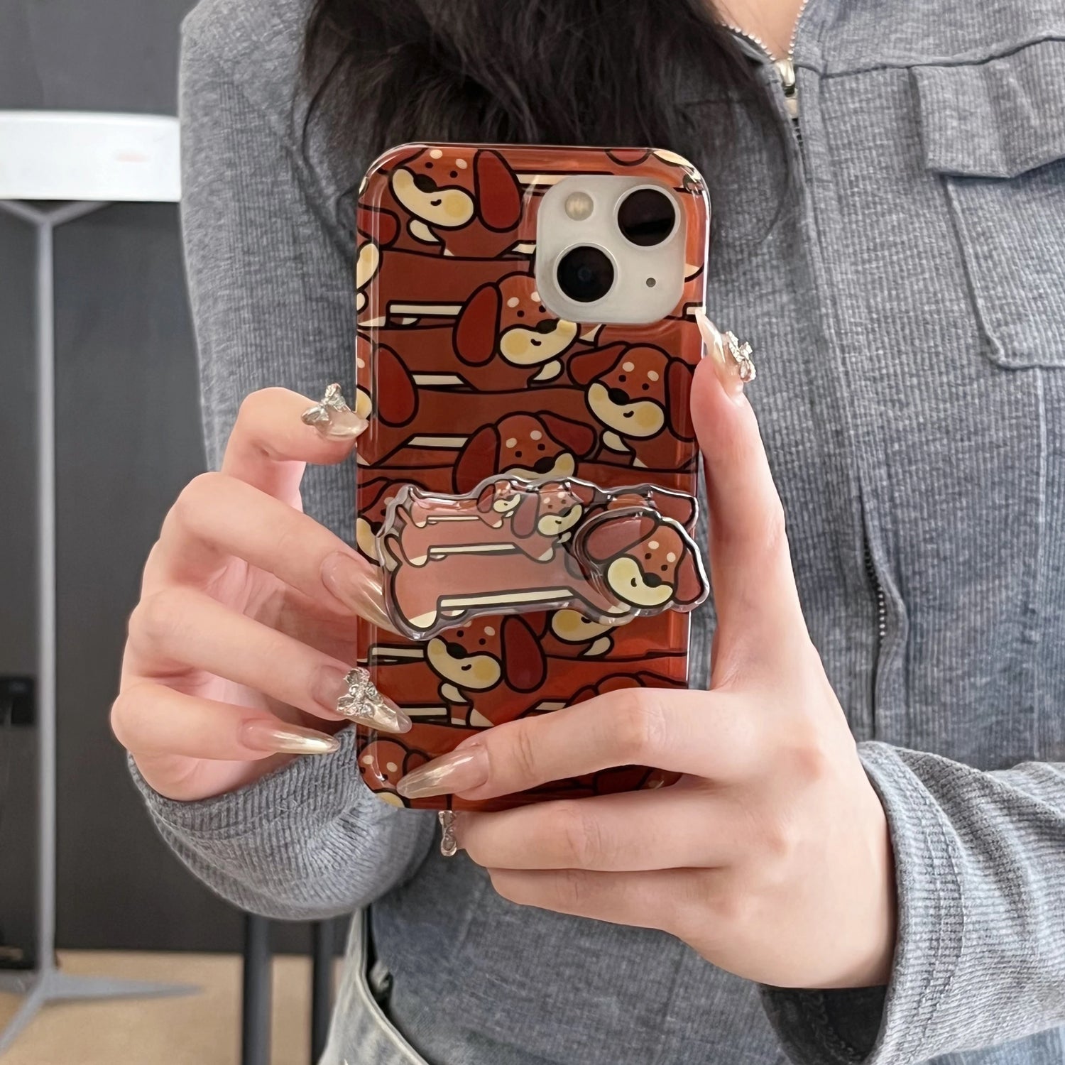 Cute Phone Cases For iPhone 16, 15, 14, 13 Pro Max - Dog Pattern with Rotatable Foldable Stand Back Cover - PC5120