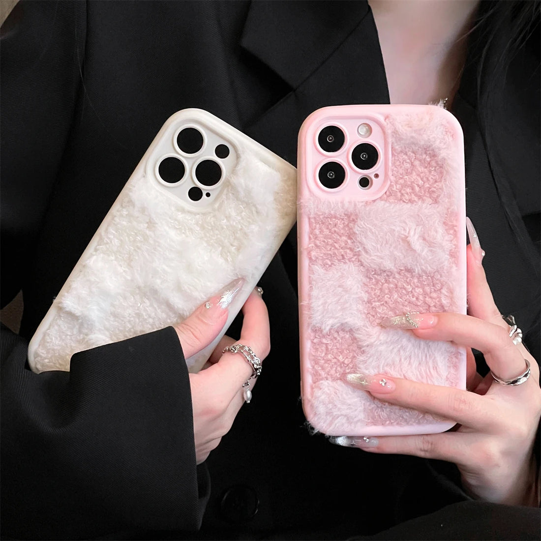 Cute Phone Cases for iPhone 11, 12, 13, 14, 15, 16 Pro Max and Plus - Fluffy &amp; Fabulous Spliced Lattice - TSP434