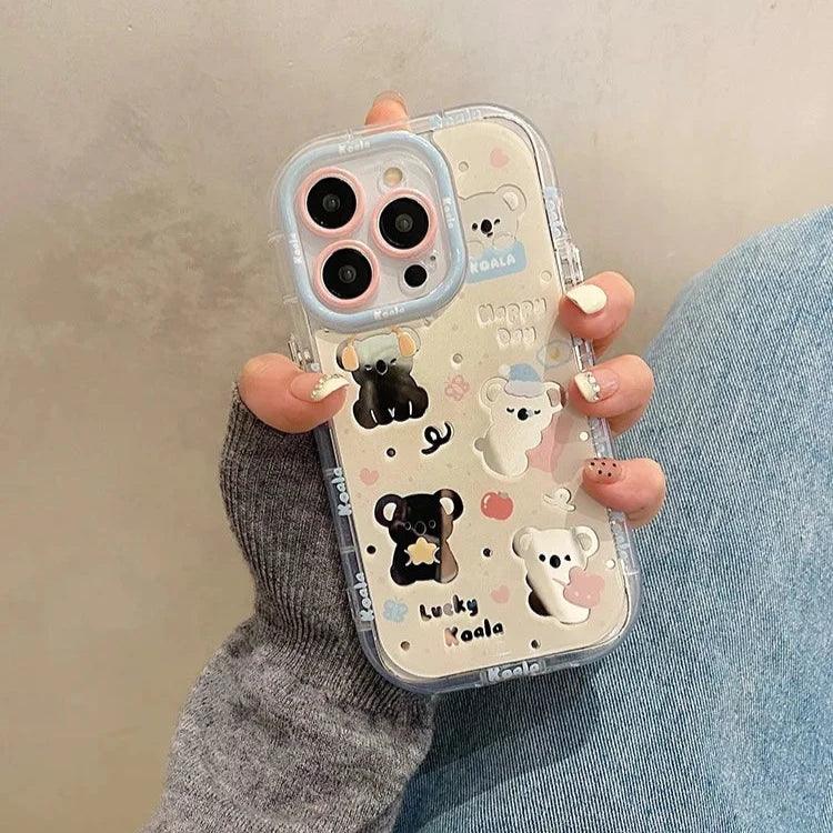 Cute Phone Cases for iPhone 15, 14, 13, 11, and 12 Pro Max - Lucky Koala - Hard Acrylic Mirror - TSP276