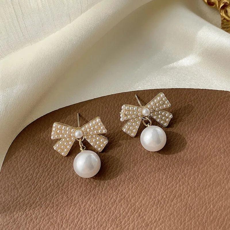 Charming Korean Earrings with White Pearls for Women - Charm Jewelry R1240